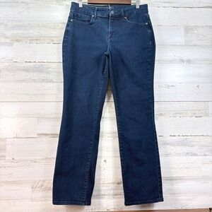 NYDJ Marilyn Straight Jeans Dark Enzyme Lift Tuck Womens Size 10 Blue Shaping
